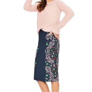 Boden Richmond Pencil Skirt Size 12R Navy Tropical Floral Stretch Cotton T0232